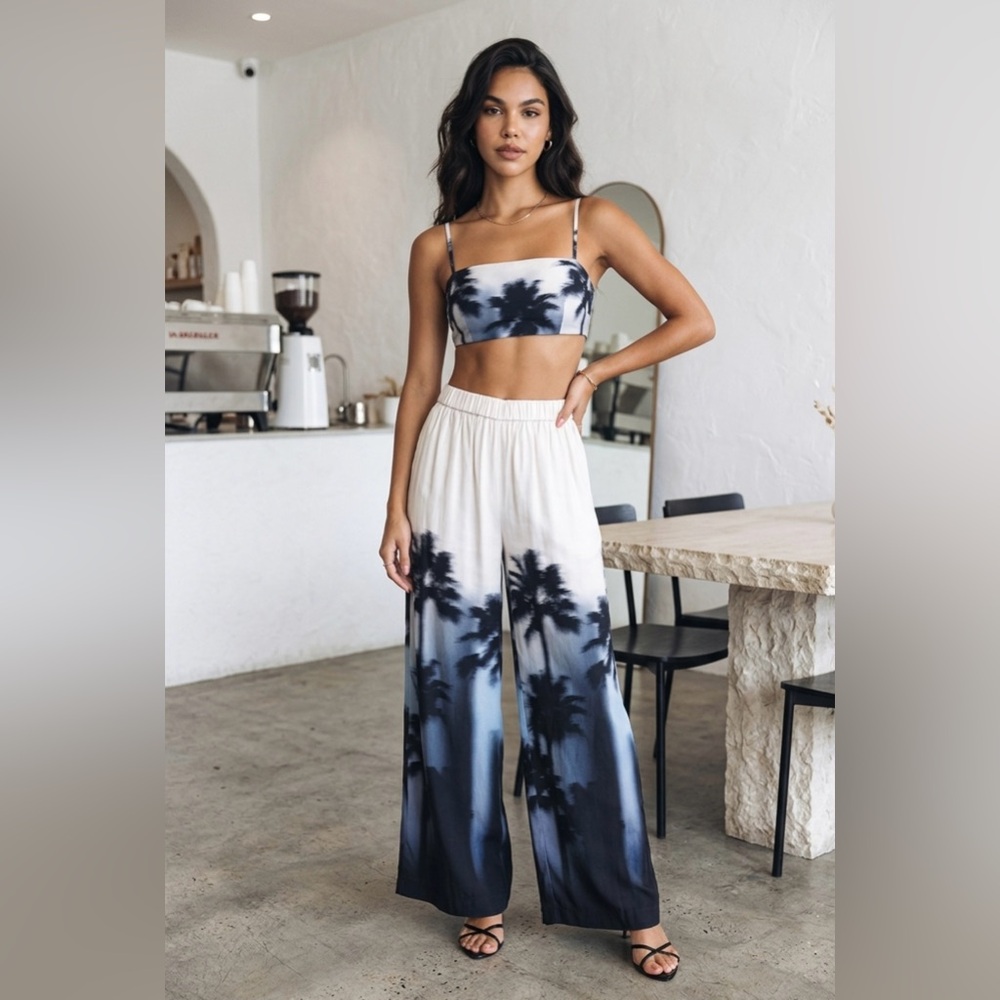 SIMKHAI Yvonne Wide Leg Pant In Cream, blue brand new with tag, size L